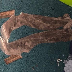 Liliana Mauve Faux Suede Thigh High Boots.